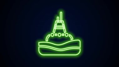 Siyah arka planda izole edilmiş deniz ikonu üzerinde parlayan neon hattı yüzen şamandıra. 4K Video hareketli grafik canlandırması