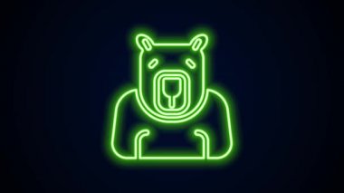 Parlayan neon hattı kutup ayısı başı simgesi siyah arkaplanda izole edildi. 4K Video hareketli grafik canlandırması