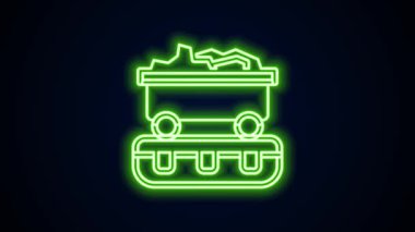 Parlayan neon hattı Kömür Treni ikonu siyah arka planda izole edildi. Demiryolu taşımacılığı. 4K Video hareketli grafik canlandırması