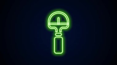 Parlayan neon hattı kürek simgesi siyah arkaplanda izole edildi. Bahçe aletleri. Bahçecilik, tarım, çiftçilik aleti. 4K Video hareketli grafik canlandırması