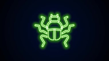 Parlayan neon çizgisi Böcek böcek simgesi siyah arkaplanda izole edildi. 4K Video hareketli grafik canlandırması