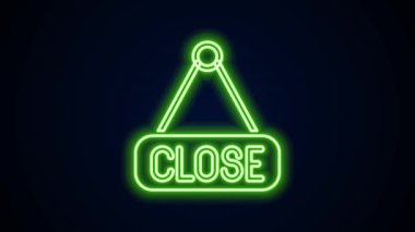 Siyah arkaplanda izole edilmiş metin kapatılmış simgeyle parlayan neon hattı asılı. Kafe ya da restoran için iş teması. 4K Video hareketli grafik canlandırması