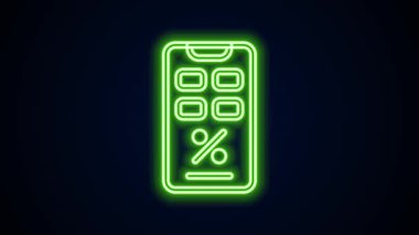 Siyah arkaplanda parlayan neon hattı yüzde indirimi ve cep telefonu simgesi izole edildi. Satış yüzdesi - fiyat etiketi, etiket. 4K Video hareketli grafik canlandırması