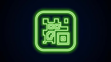 Akıllı telefon tarama simgesi için parlayan neon hattı QR kod örneği siyah arkaplanda izole edildi. 4K Video hareketli grafik canlandırması