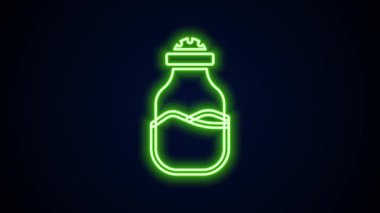 Parlayan neon hattı siyah arkaplanda izole edilmiş Spice in can simgesi. Baharat koleksiyonu. Baharat, cam kutunun içindeki baharatlar. 4K Video hareketli grafik canlandırması