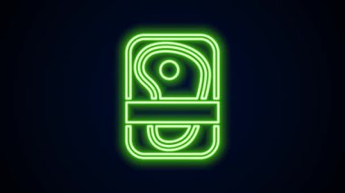 Parlak neon hattı et paketleme ikonu siyah arka planda izole edildi. Plastik pakette taze biftek. Organik ürün. 4K Video hareketli grafik canlandırması