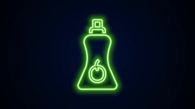 Parlayan neon hattı sos şişesi simgesi siyah arka planda izole edilmiş. Ketçap, hardal ve fast food için soslu mayonez şişeleri. 4K Video hareketli grafik canlandırması