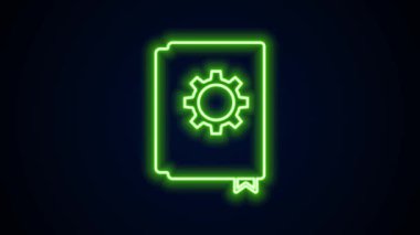Parlayan neon hattı Kullanıcı elle simgesi siyah arkaplanda izole edildi. Kullanıcı rehberi kitabı. Talimat işareti. Kullanmadan önce oku. 4K Video hareketli grafik canlandırması