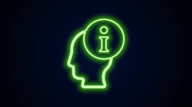 Parlayan neon hattı bilgi simgesi siyah arkaplanda izole edildi. 4K Video hareketli grafik canlandırması