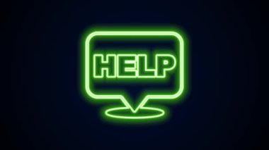 Metin içerikli parlayan neon hattı konuşma balonu siyah arkaplanda izole edilmiş bir simge. 4K Video hareketli grafik canlandırması