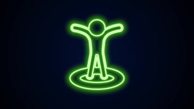 Siyah arkaplanda izole edilmiş bir insan simgesinin silüeti ile parlayan neon çizgisi haritası. GPS konum sembolü. 4K Video hareketli grafik canlandırması