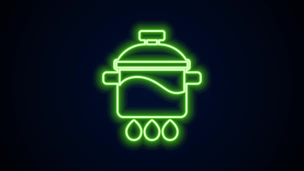 Leuchtende Leuchtschrift Kochtopf-Symbol isoliert auf schwarzem Hintergrund. Kochen oder schmoren Lebensmittel Symbol. 4K Video Motion Grafik Animation — Stockvideo