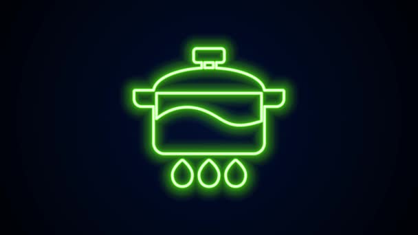 Świecąca neon linia Gotowanie ikona pot izolowane na czarnym tle. Gotować lub dusić symbol żywności. 4K Animacja graficzna ruchu wideo — Wideo stockowe