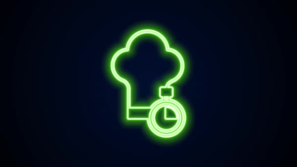 Ragyogó neon vonal Chef kalap ikon elszigetelt fekete háttérrel. Főzés szimbólum. Süti a kalapot. 4K Videó mozgás grafikus animáció — Stock videók