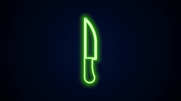 Icono de cuchillo de línea de neón brillante aislado sobre fondo negro. Símbolo de cubertería. Animación gráfica de vídeo 4K — Vídeo de stock