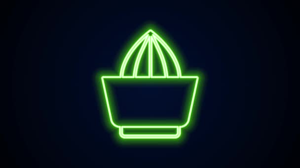 Icona luminosa degli spremiagrumi degli agrumi della linea neon isolata su sfondo nero. Animazione grafica 4K Video motion — Video Stock