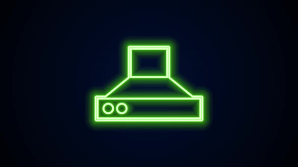 Gloeiende neon lijn Keuken afzuigkap pictogram geïsoleerd op zwarte achtergrond. Kookkap. Keuken uitlaat. Huishoudelijk apparaat. 4K Video motion grafische animatie — Stockvideo