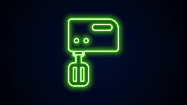Linha de néon brilhante ícone misturador elétrico isolado no fundo preto. Misturador de cozinha. Animação gráfica em movimento de vídeo 4K — Vídeo de Stock