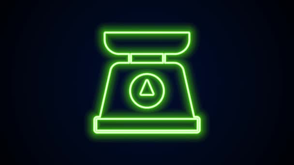 Świecąca neonowa ikona Łuski odizolowana na czarnym tle. Urządzenia do pomiaru wagi. 4K Animacja graficzna ruchu wideo — Wideo stockowe