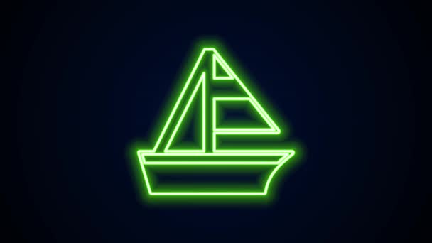 Gloeiende neon lijn Jachtzeilboot of zeilschip pictogram geïsoleerd op zwarte achtergrond. Zeilboot Marine cruise reizen. 4K Video motion grafische animatie — Stockvideo