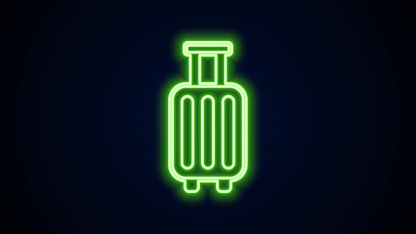Glowing neon line Suitcase for travel icon isolated on black background. Traveling baggage sign. Travel luggage icon. 4K Video motion graphic animation — Stock Video