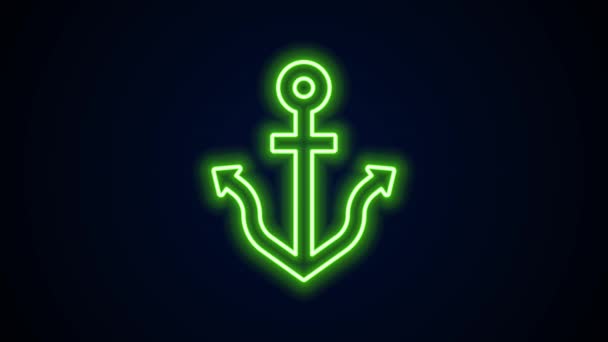 Linea neon luminosa Icona di ancoraggio isolata su sfondo nero. Animazione grafica 4K Video motion — Video Stock