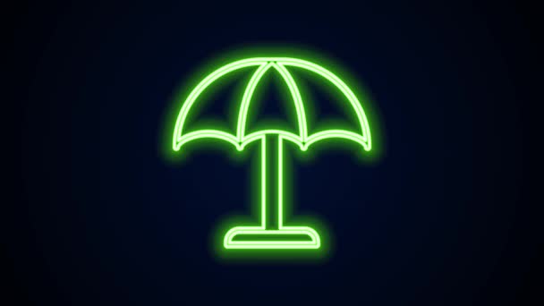 Glowing neon line Sun protective umbrella for beach icon isolated on black background. Large parasol for outdoor space. Beach umbrella. 4K Video motion graphic animation — Stock Video