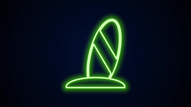 Leuchtendes neonfarbenes Surfboard-Symbol isoliert auf schwarzem Hintergrund. Surfbrett. Extremsport. Sportgeräte. 4K Video Motion Grafik Animation — Stockvideo