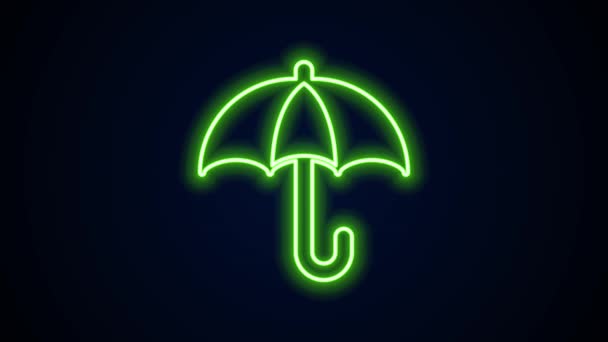 Glowing neon line Classic elegant opened umbrella icon isolated on black background. Rain protection symbol. 4K Video motion graphic animation — Stock Video