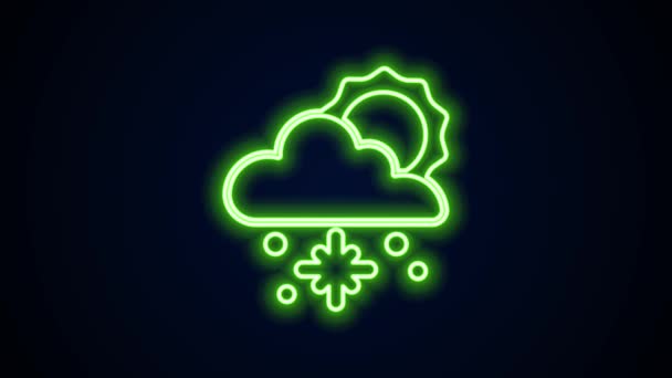 Glowing neon line Cloud with snow and sun icon isolated on black background. Cloud with snowflakes. Single weather icon. Snowing sign. 4K Video motion graphic animation — Stock Video