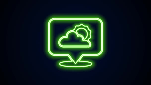 Glödande neon line Plats moln ikonen isolerad på svart bakgrund. 4K Video motion grafisk animation — Stockvideo