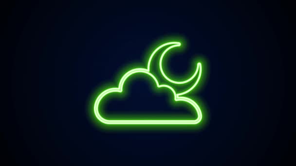 Zářící neonová čára Cloud s ikonou měsíce izolované na černém pozadí. Zatažená noční značka. Symbol spánku. Noc nebo noční směna. Grafická animace pohybu videa 4K — Stock video