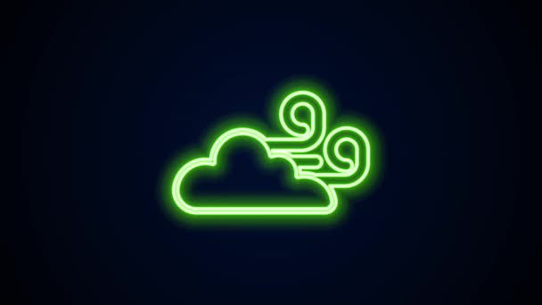 Gloeiende neon lijn Winderig weer pictogram geïsoleerd op zwarte achtergrond. Wolk en wind. 4K Video motion grafische animatie — Stockvideo