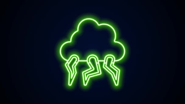 Gloeiende neon lijn Storm icoon geïsoleerd op zwarte achtergrond. Wolk en bliksem. Weersicoon van storm. 4K Video motion grafische animatie — Stockvideo