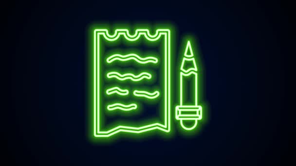 Luminosa línea de neón Lista de compras y lápiz icono aislado sobre fondo negro. Animación gráfica de vídeo 4K — Vídeos de Stock