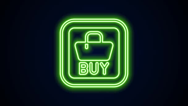 Leuchtende Leuchtschrift Knopfsymbol kaufen isoliert auf schwarzem Hintergrund. Finanz- und Aktienmarktkonzept. 4K Video Motion Grafik Animation — Stockvideo