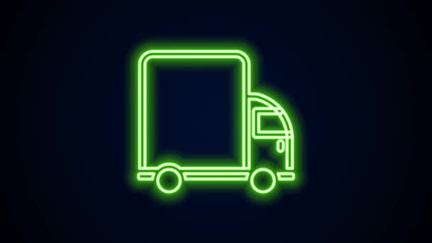 Linha de néon brilhante Ícone de veículo de caminhão de carga de entrega isolado no fundo preto. Animação gráfica em movimento de vídeo 4K — Vídeo de Stock