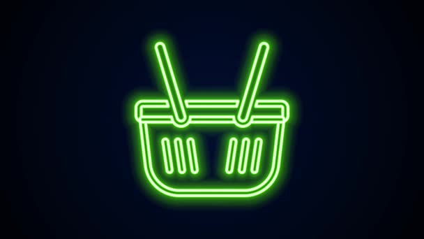 Zářící neonová čára Nákupní košík ikona izolované na černém pozadí. Online nákupní koncept. Podpis doručovací služby. Symbol nákupního košíku. Grafická animace pohybu videa 4K — Stock video