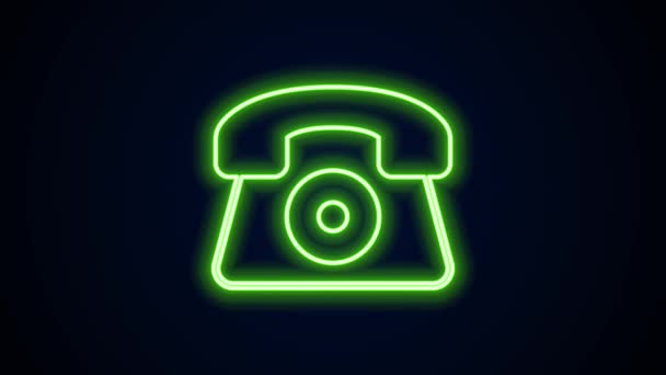 Gloeiende neon lijn Telefoon 24 uur support pictogram geïsoleerd op zwarte achtergrond. De hele dag customer support call-center. Full-time oproepdiensten. 4K Video motion grafische animatie — Stockvideo