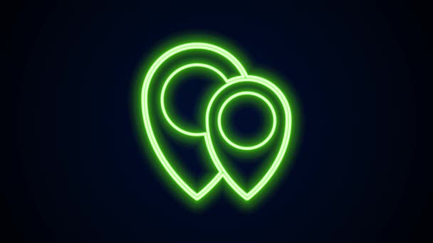 Leuchtendes Neon Line Map Pin Icon isoliert auf schwarzem Hintergrund. Navigation, Zeiger, Standort, Karte, GPS, Richtung, Ort, Kompass, Suchkonzept. 4K Video Motion Grafik Animation — Stockvideo