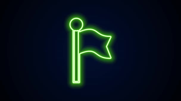 Glowing neon line Flag icon isolated on black background. Location marker symbol. 4K Video motion graphic animation — Stock Video