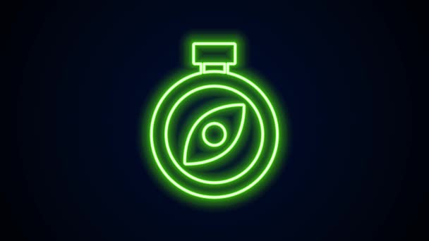 Linea neon incandescente icona Bussola isolata su sfondo nero. Simbolo di navigazione Windrose. Segno di rosa del vento. Animazione grafica 4K Video motion — Video Stock