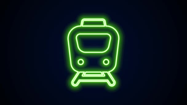 Linea al neon luminosa Icona del treno isolata su sfondo nero. Simbolo dei trasporti pubblici. Trasporto ferroviario della metropolitana. Metropolitana sotterranea. Animazione grafica 4K Video motion — Video Stock