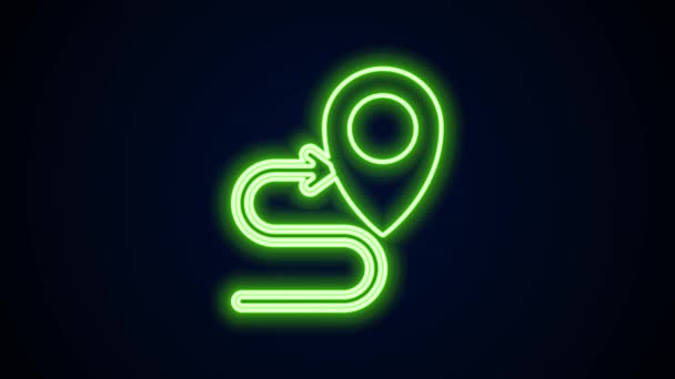 Glowing neon line Route location icon isolated on black background. Map pointer sign. Concept of path or road. GPS navigator. 4K Video motion graphic animation — Stock Video