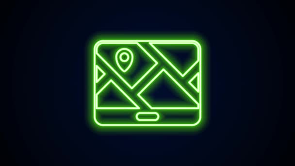 Glödande neon linje Infographic av stadskartan navigeringsikonen isolerad på svart bakgrund. Mobile App Interface konceptdesign. Geolaktionskonceptet. 4K Video motion grafisk animation — Stockvideo