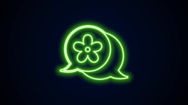 Parlayan neon hattı çiçek simgesi siyah arkaplanda izole edildi. 4K Video hareketli grafik canlandırması
