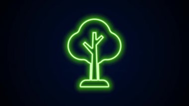Parlayan neon çizgisi ağaç simgesi siyah arkaplanda izole edildi. Orman sembolü. 4K Video hareketli grafik canlandırması