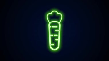 Parlayan neon çizgisi, siyah arkaplanda izole edilmiş havuç simgesi. 4K Video hareketli grafik canlandırması