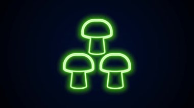 Parlayan neon hattı mantar ikonu siyah arkaplanda izole edildi. 4K Video hareketli grafik canlandırması
