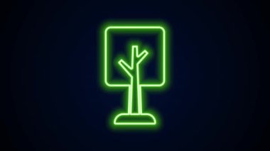 Parlayan neon çizgisi ağaç simgesi siyah arkaplanda izole edildi. Orman sembolü. 4K Video hareketli grafik canlandırması